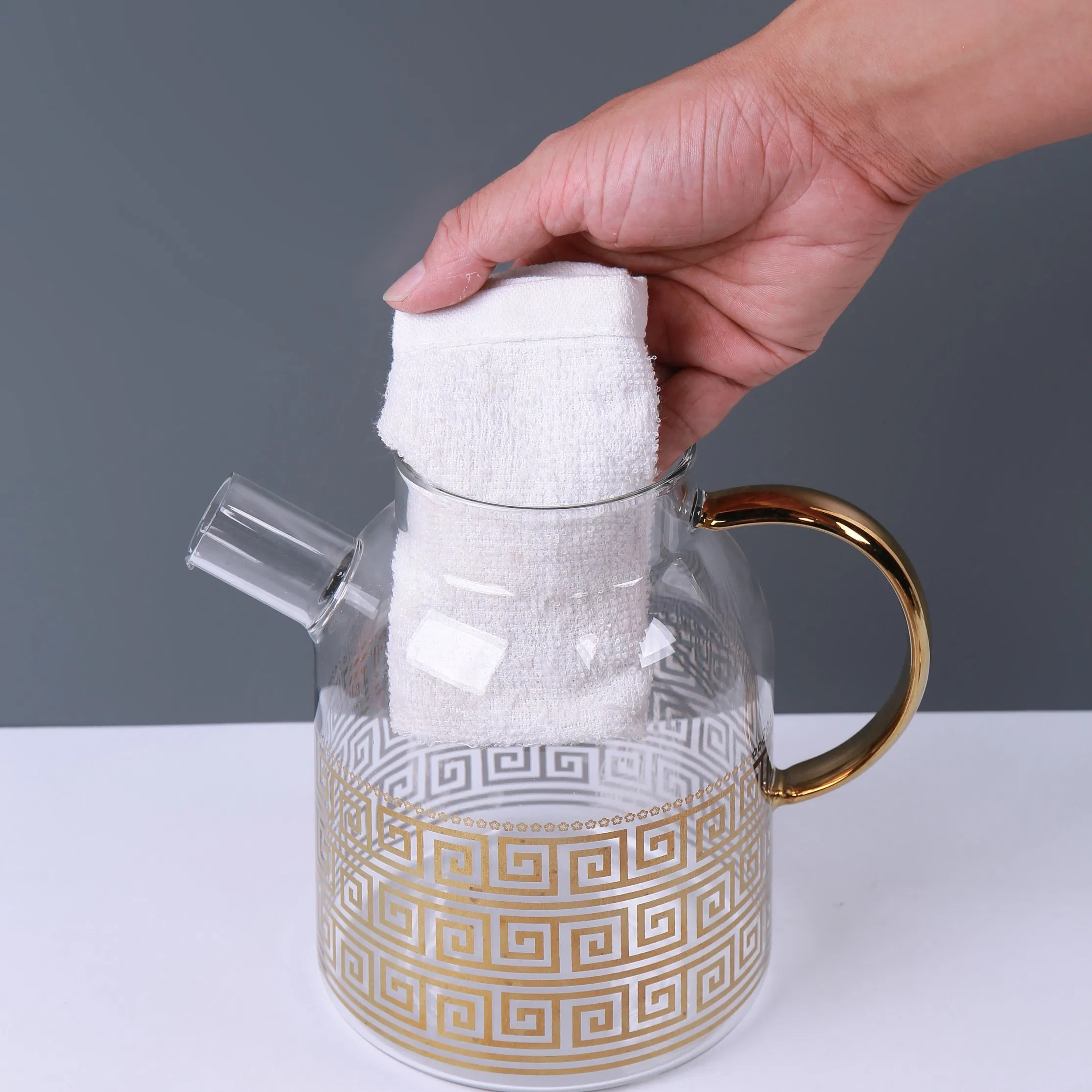 Gold & Silver Plating Drinking Milk Juice Glass Tea Pot with Lid