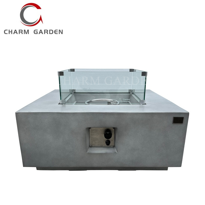 Patio Outdoor Garden Furniture Set Gas Propane Fire Pit Tables Square Fire Pit Table with Tempered Glass Wind Guard