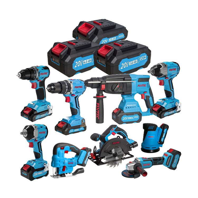 Fixtec China Hardware Tools Supplier Electric Tool Set Kit Combo Set with Toolbox Cordless Brushless Battery Power Tool