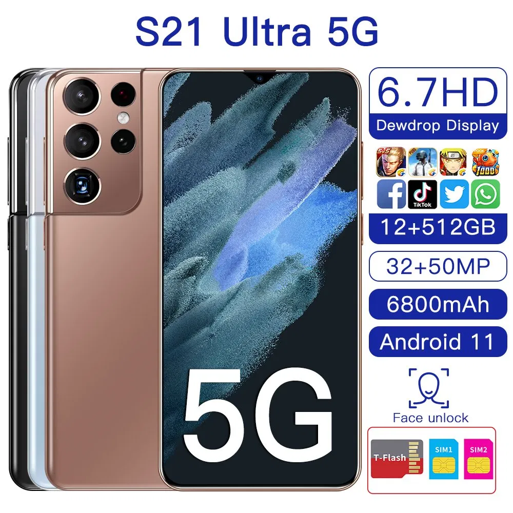 Wholesale Global Version S21 Ultra 4G/5g Mobile Phone Android 6.7 HD Inch 16GB+512GB Smartphone