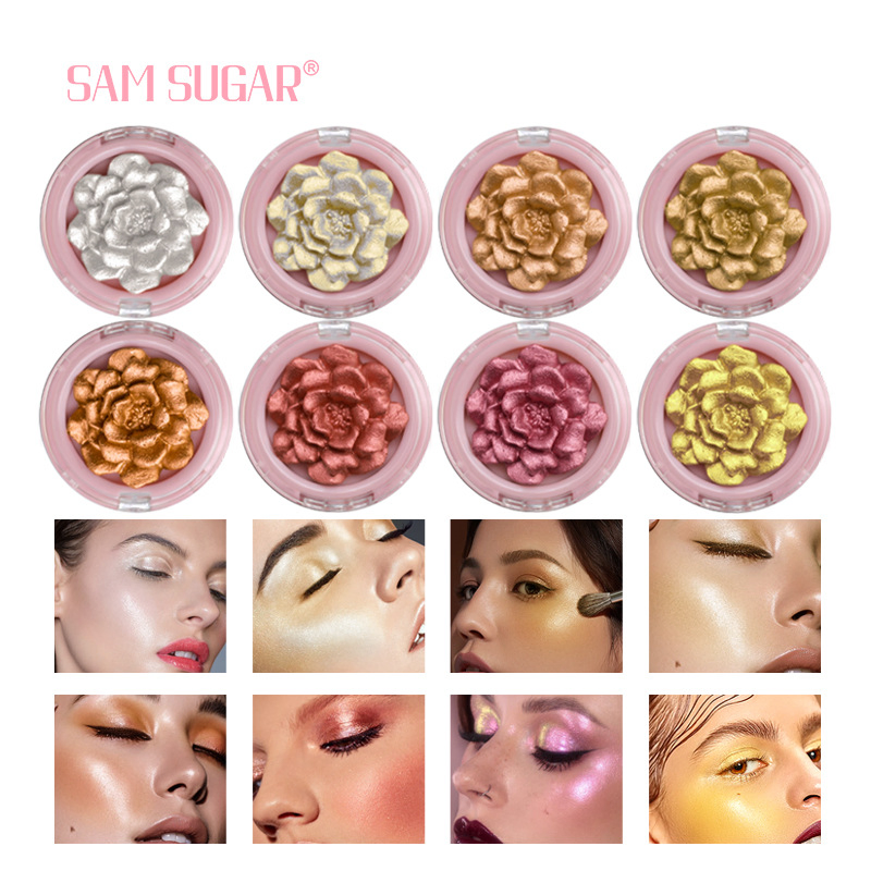 Private Label Vegan Cruelty Free Custom Shimmer Flower Face Powder Highlighter