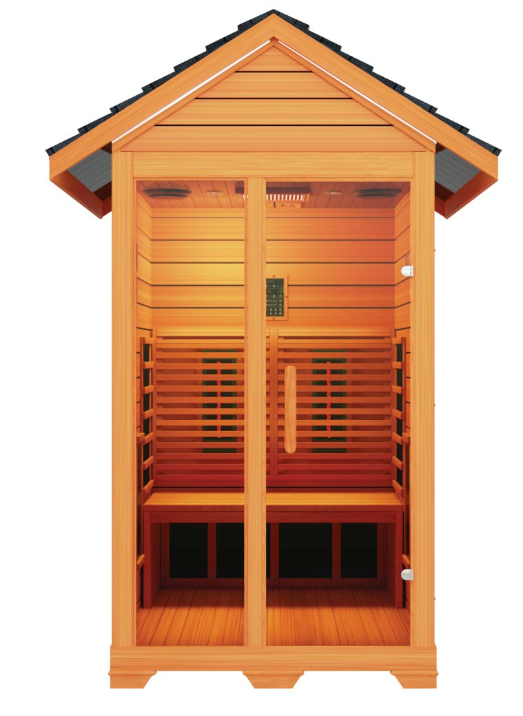 Сауна-бочка из кедра с инфракрасной печью и крышей