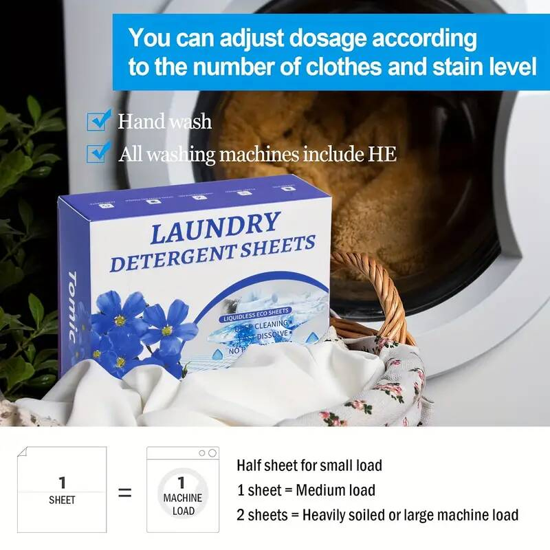 Detergent Sheet Natural Hypoallergenic & Biodegradable Washer Soap Strips Laundry Sheet Enzyme Gentle Cleaner Sheet Eco-Friendly Laundry Soap Sheets