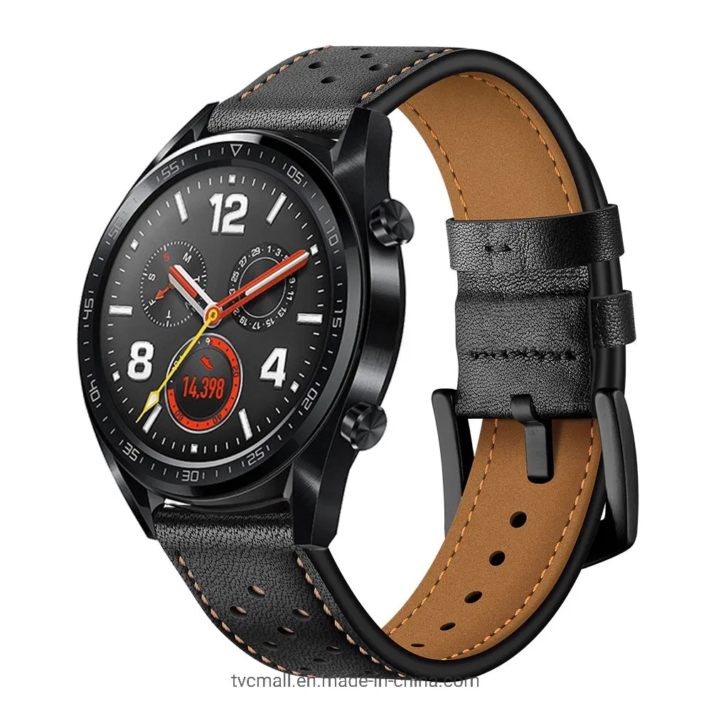 for Huawei Watch Gt Genuine Leather Watchband Replacement Watch Strap - Black