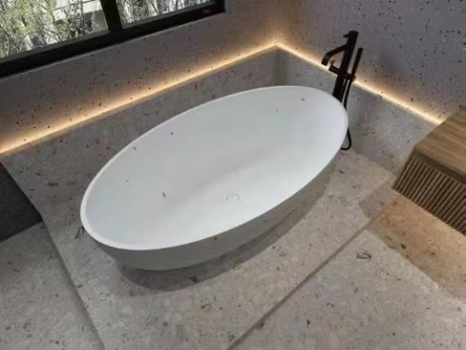 Bathroom Oval Freestanding Bath, Composite Artificial Marble Bathtub, Solid Surface Terrazzo Stone Bathtub