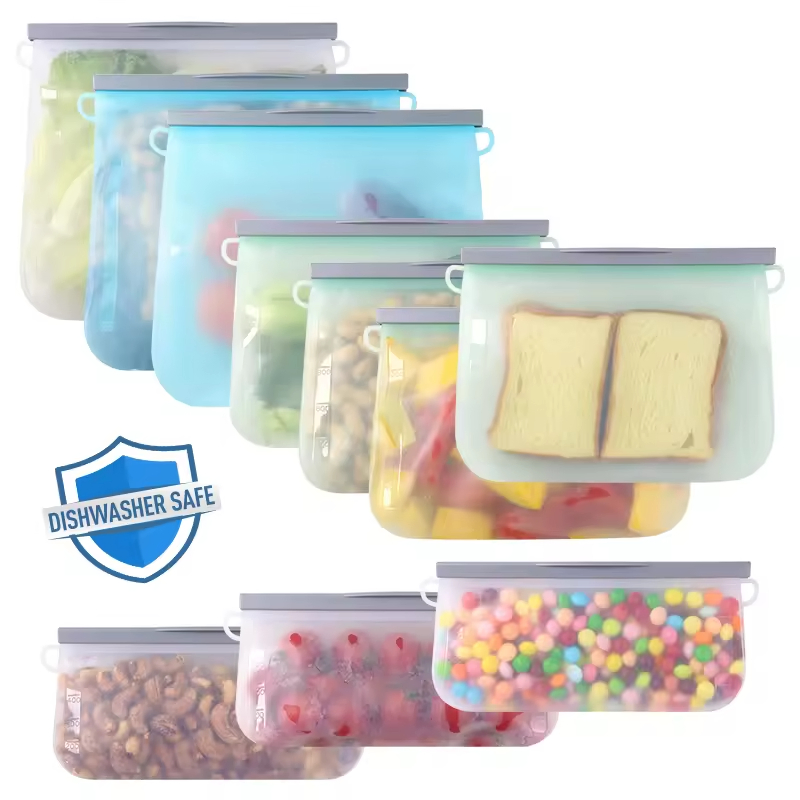 250ml 500ml 1000ml Food-Grade Reusable Silicone Food Storage Bags for Sandwich, Liquid, Snack, Meat, Vegetable