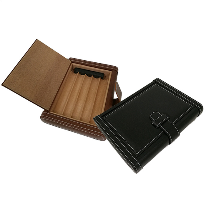Book-Shaped Portable 5 Cedar Wood Leather Humidors with Buckles (WB-007)