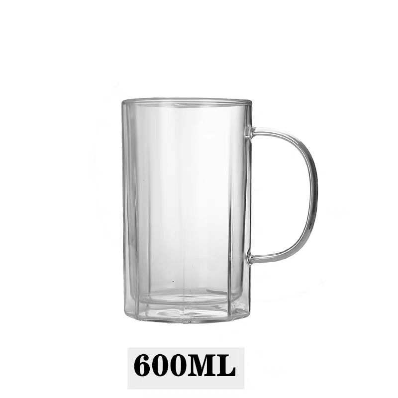 600ml Handmade Big Volume Double Wall Wine Beer Mug with Handle