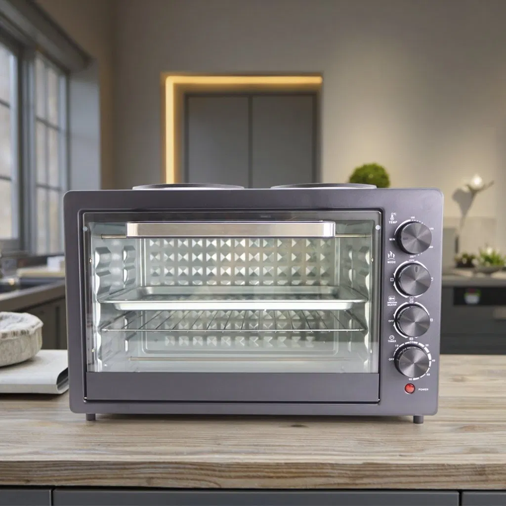 50L Stainless Steel Electric Countertop Oven with Visual Glass Door Multifunctional for Households