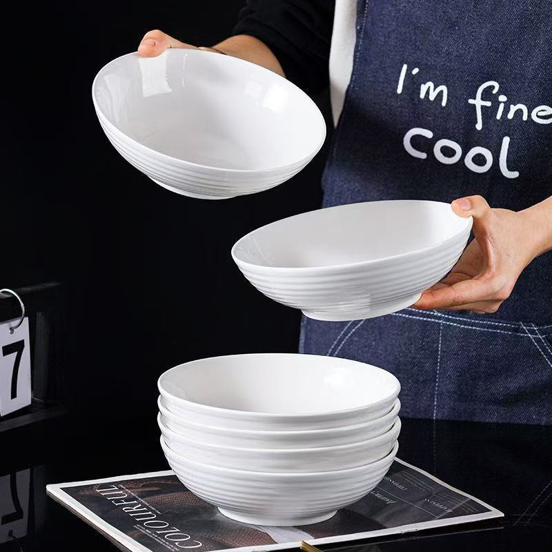 8.75"Soup Bowl White Emboss Ceramics Porcelainware Tableware