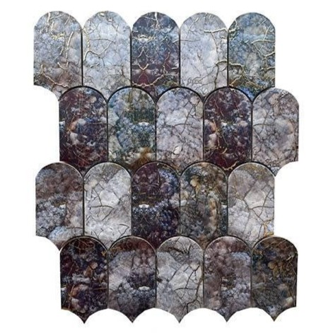 Elegant Feather Shape Aluminum Metal Mosaic Tiles Fish Scale Style for Luxury Interior Wall Decor Kitchen Backsplash Bathroom Tiles