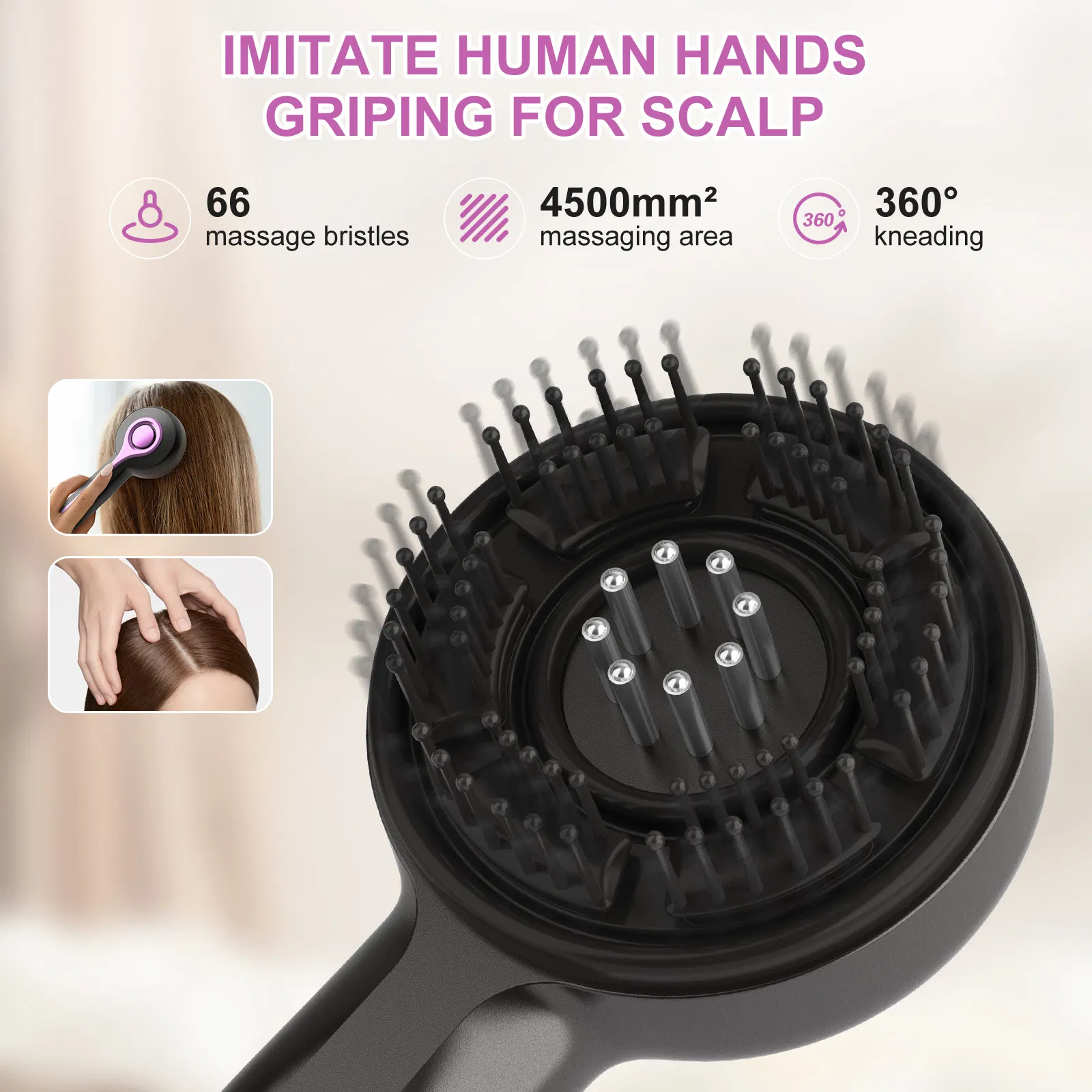 2-in-1 Electric Hair Oil Applicator Scalp Massager Hair Growth Brush Ipx7 Waterproof with Adjustable Speed