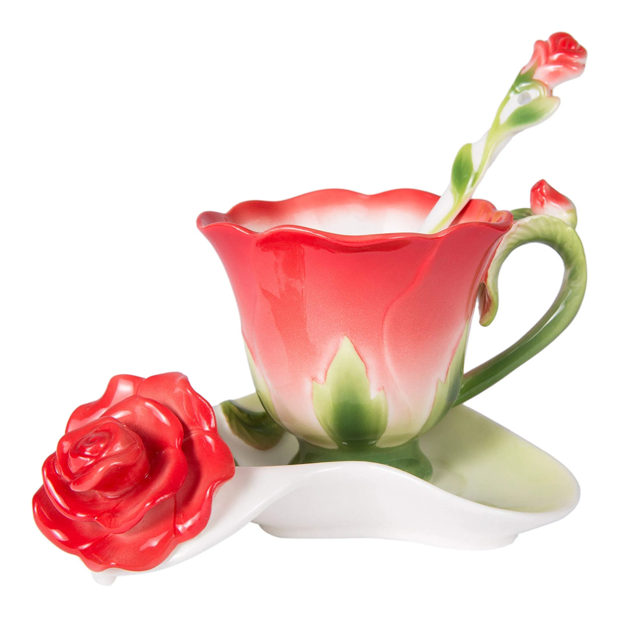 Фарфоровая чашка с ложкой-розой, 16 унций