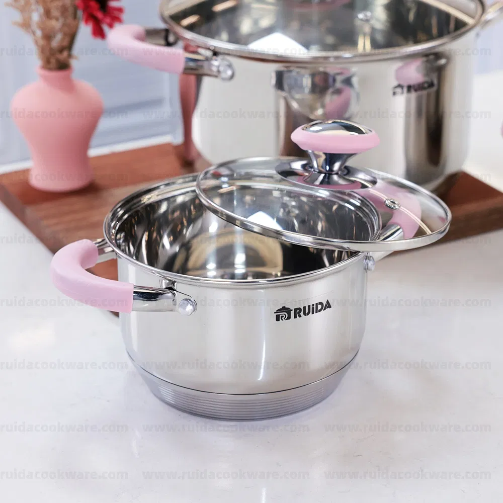 New Arrival Stainless Steel 14PCS Cookware Set with Customized Color Silicone Handle
