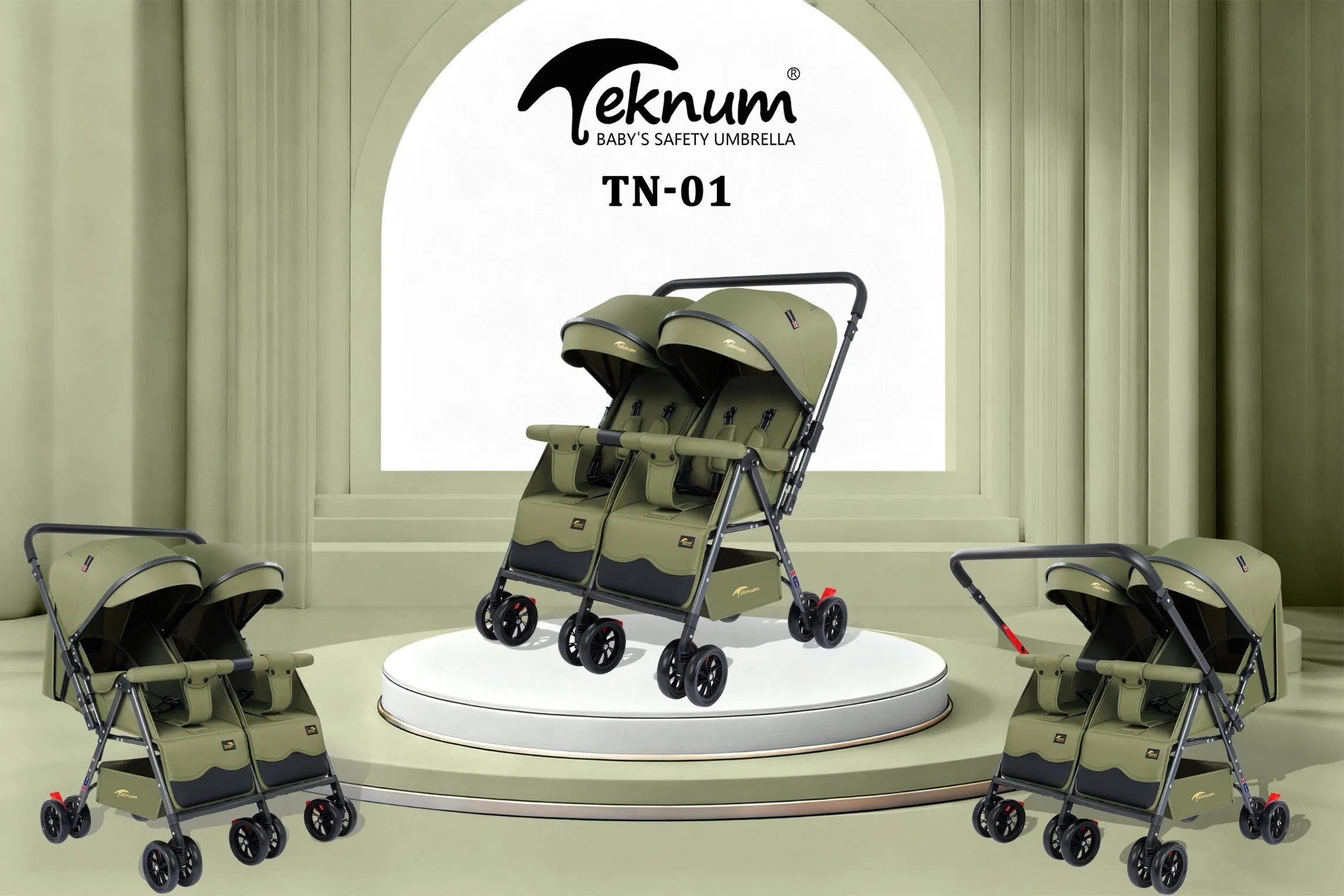 Portable Lightweight Foldable Double Seat Baby Stroller with 8-Wheel Shock Absorption for Twins