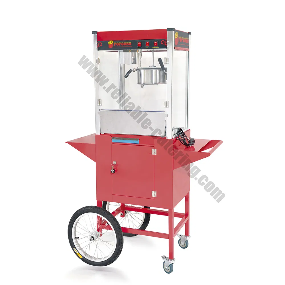 Commercial Popcorn Machine Cart for Industrial Gas Automatic Catering High Quality Standing Black Red Design Cart Easy to Operate with Wheels