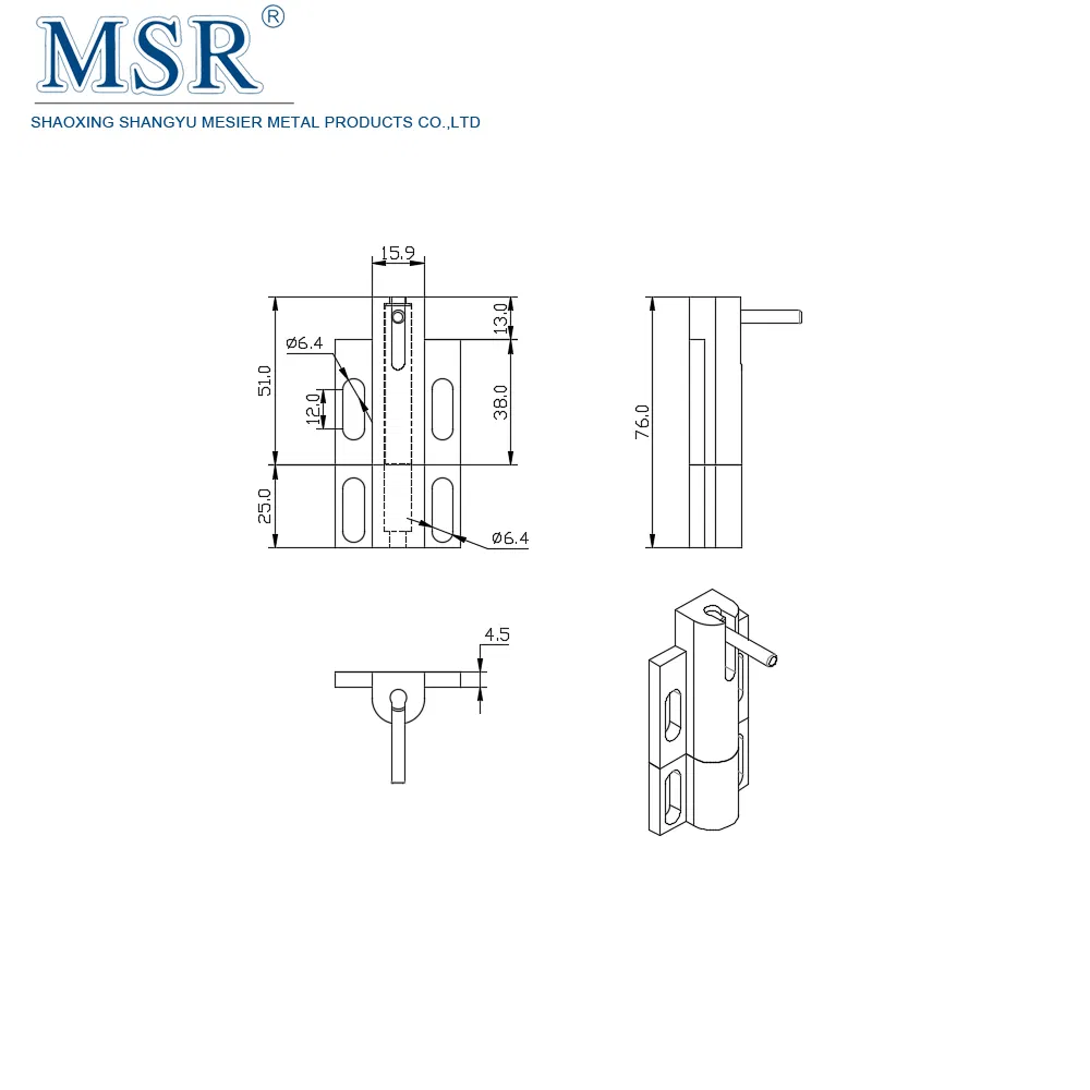 6061-T6 40A CNC Manufacture Deadbolt Latch for Aluminium Extrusion Profile#3118