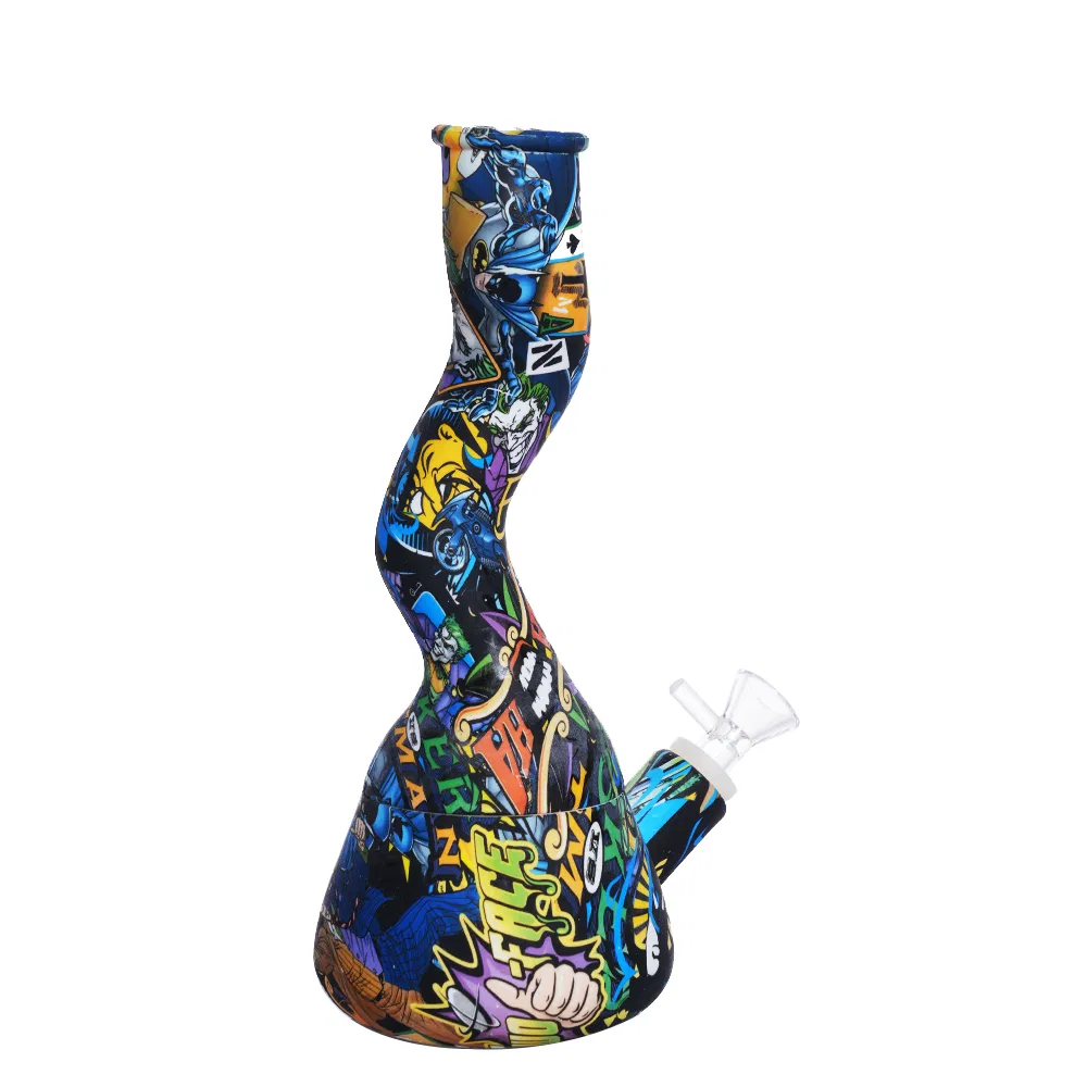 Flexible Unbreakable 10" Printed Curved Neck Silicone Water Pipe