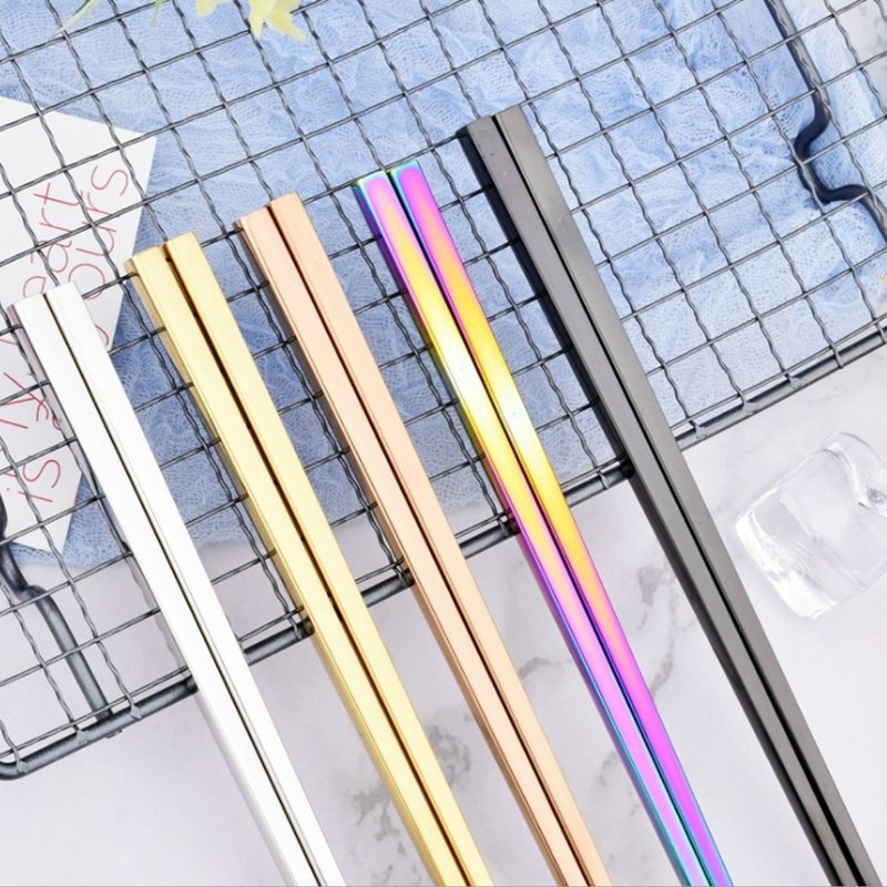 Reusable Durable Square Stainless Steel Brass Printed Wedding Chopsticks