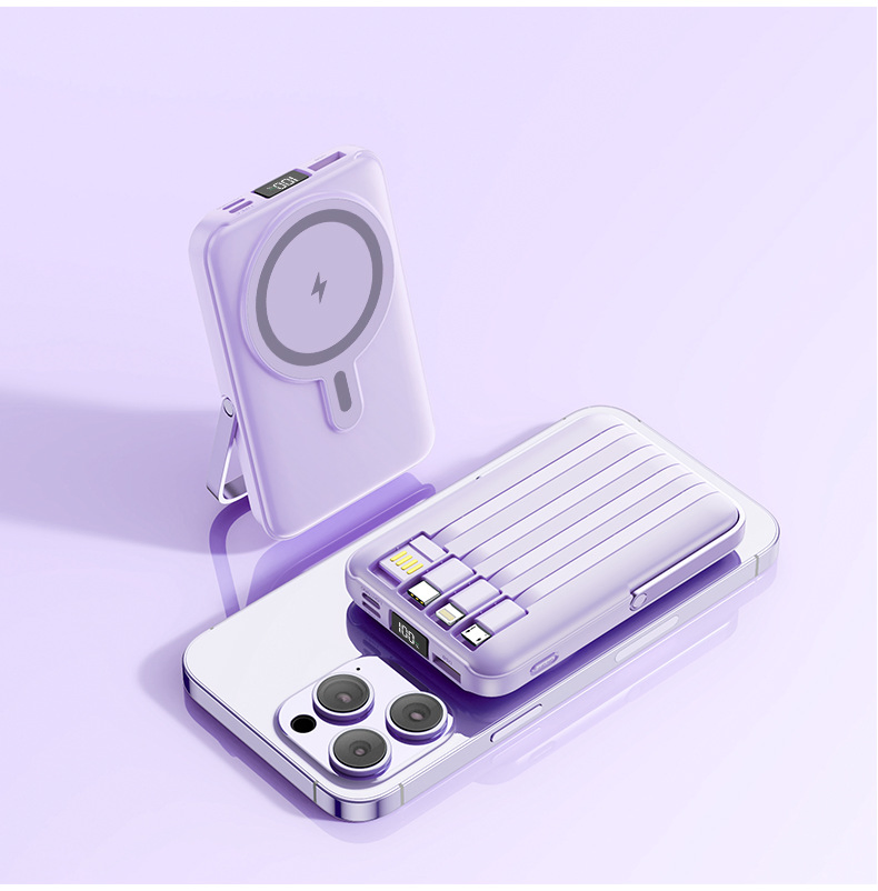 Magnetic Wireless Power Bank with Bracket 10000mAh Fast Charging Pd20W Mini Power Bank Wireless Magnetic Charging