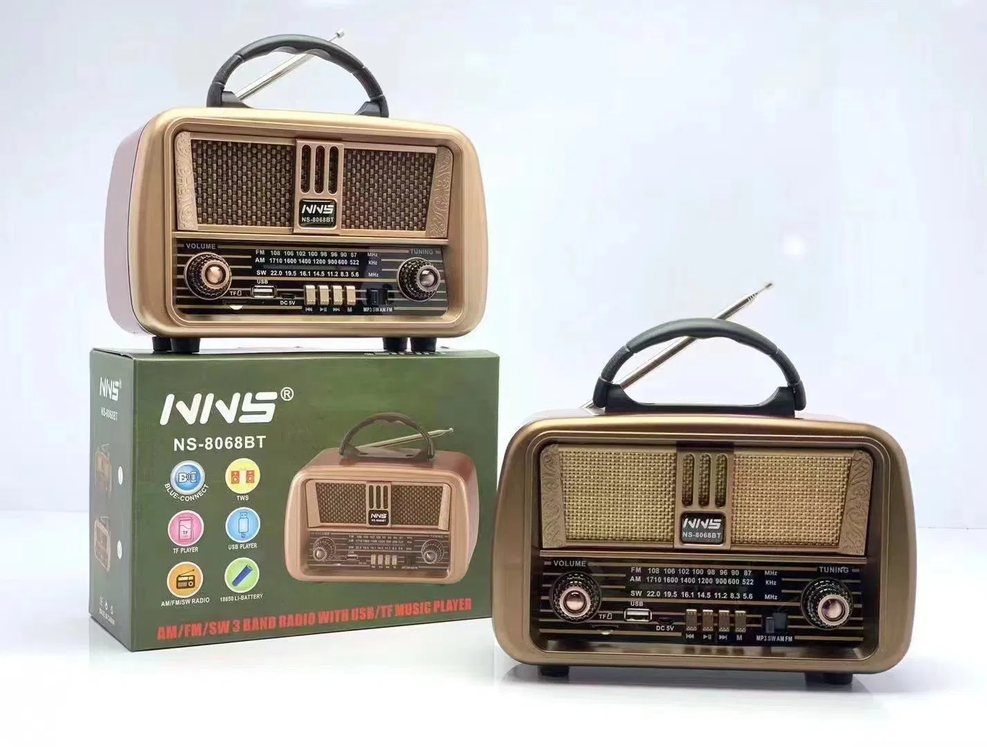 Ретро радио NS-8068BT с Bluetooth, деревянный корпус