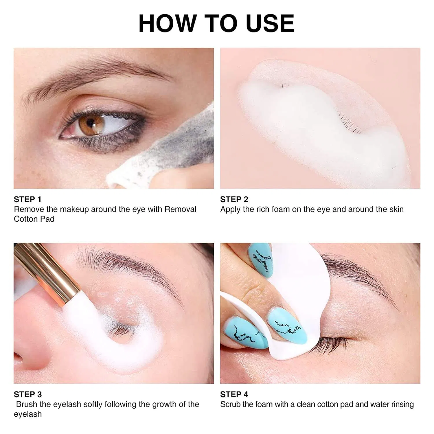 Vegan Eyelash Extension Cleaning Foam Cleansing Shampoo Kit with Brush