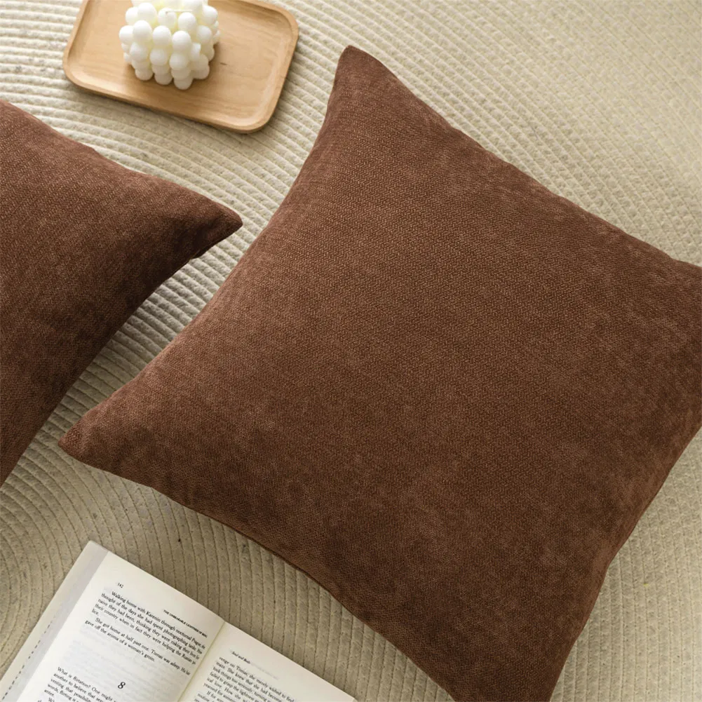 Chenille Soft Throw Pillow Covers 18X18 Set of 2, Decorative Square Pillow Covers Living Room