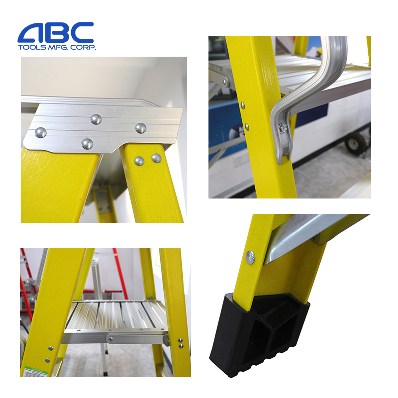 Industrial Platform a Type Adjustable Extension Fiberglass FRP Step Ladder for Electrician
