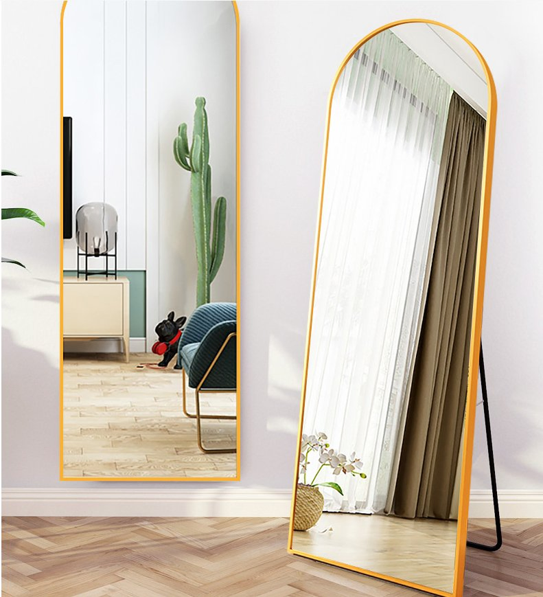 Premium Aluminum Frame Arched Full-Length Mirror with Backboard Modern Floor Standing Dressing Mirror for Home Decor