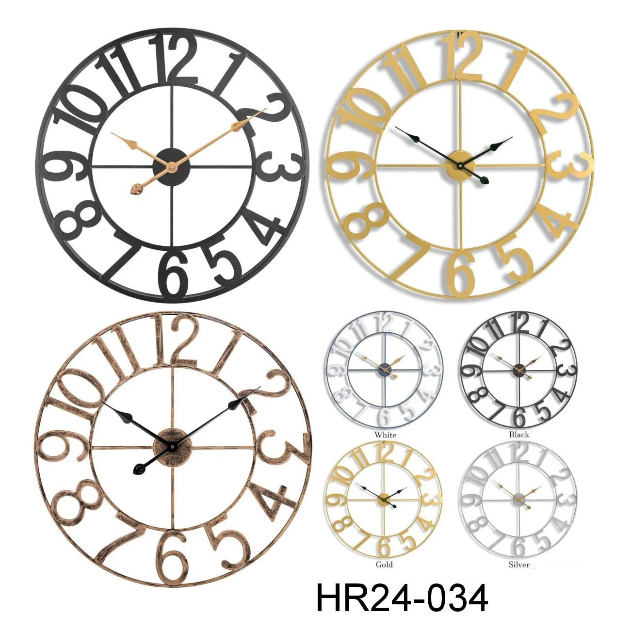 Dia 40/50/60cm Large Round Decorative Metal Wall Clock Silent Metal Wall Clock Home Decoration Promotion Gift Clock for Kitchen/Living /Bed Room--93-148-5
