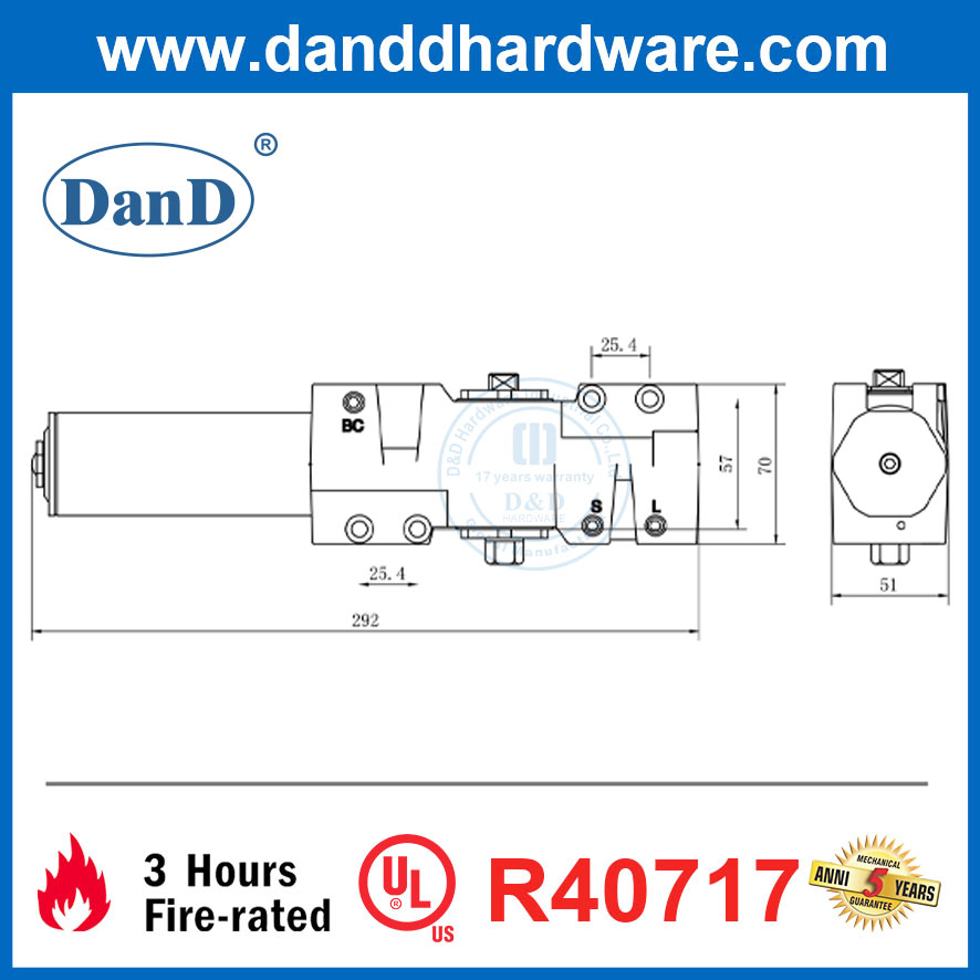 Heavy Duty UL Aluminum Hydraulic Back Check Concealed Accessories Fireproof Door Closer