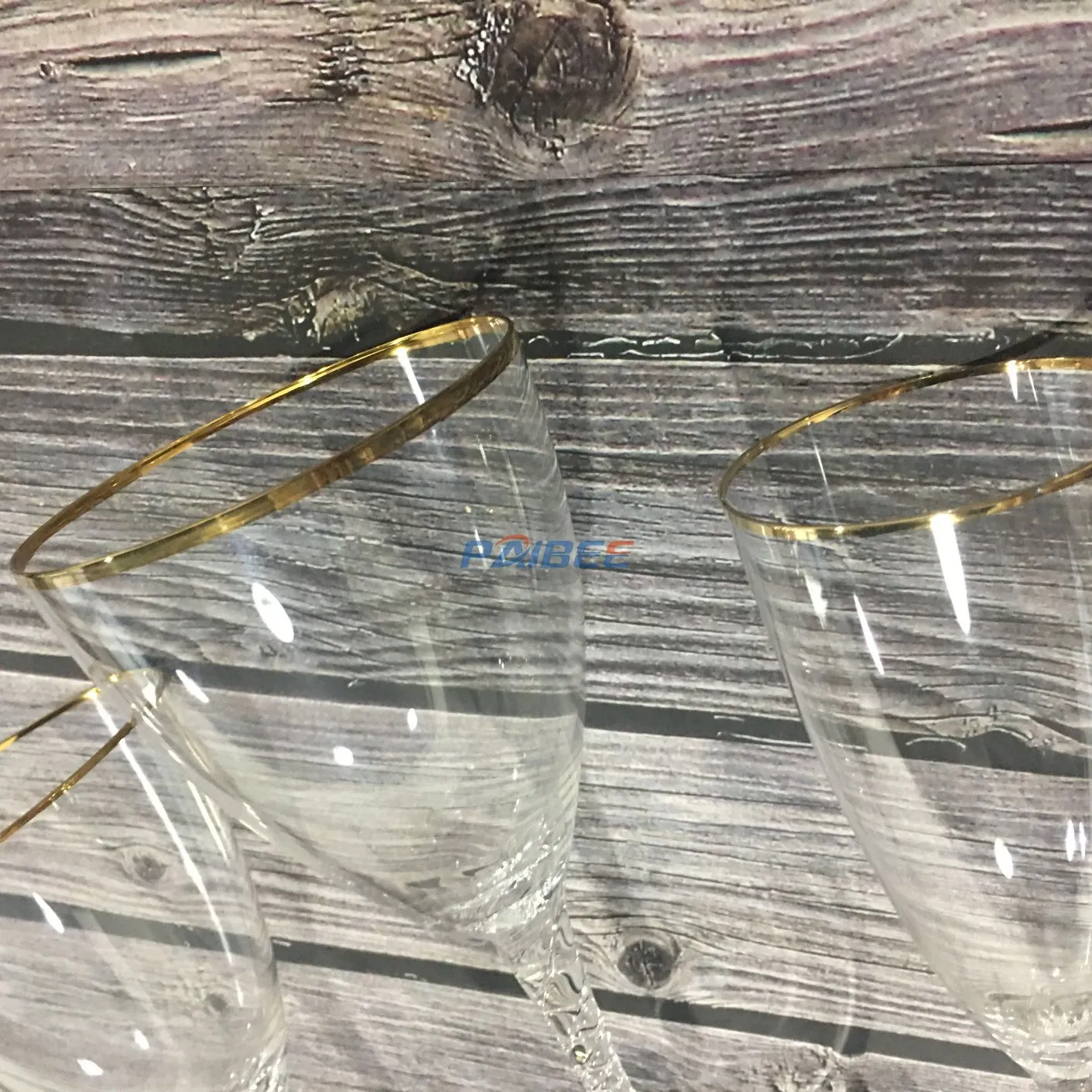 Paibee Gold Rim Crystal Goblet Champagne and Red Wine Glass Wedding