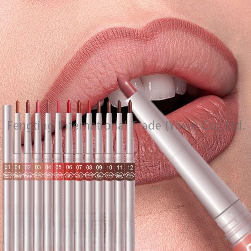 12-Piece Rotating Lip Liner Pen Set Long Wear Matte Lip Pencil Smooth Prone Not Fading Wholesale Makeup Lip Highlighters