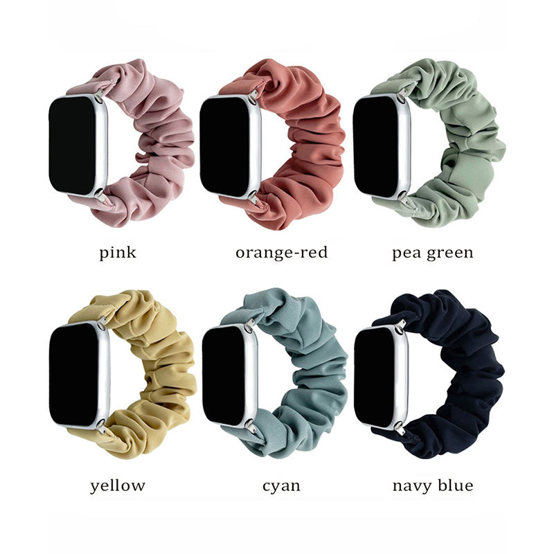 Female Fashion Stretchy Solid Color Smartwatch Polyester Fabric Scrunchies Watch Band