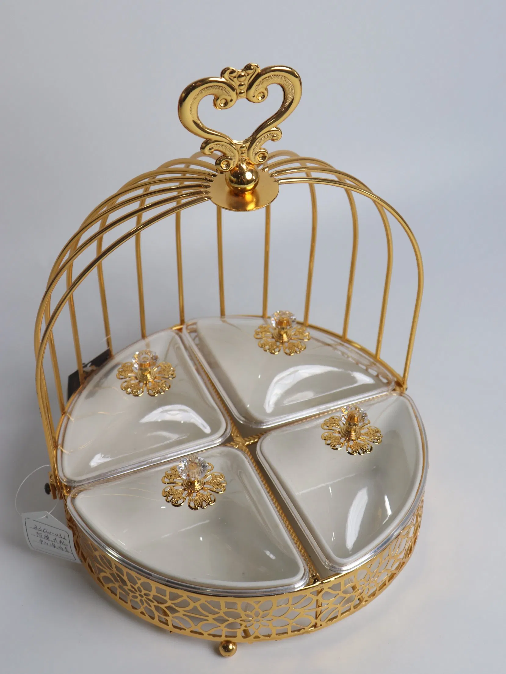 Kitchenware Gold Plated Iron Tray with Plastic Bowl Set Candy Tray