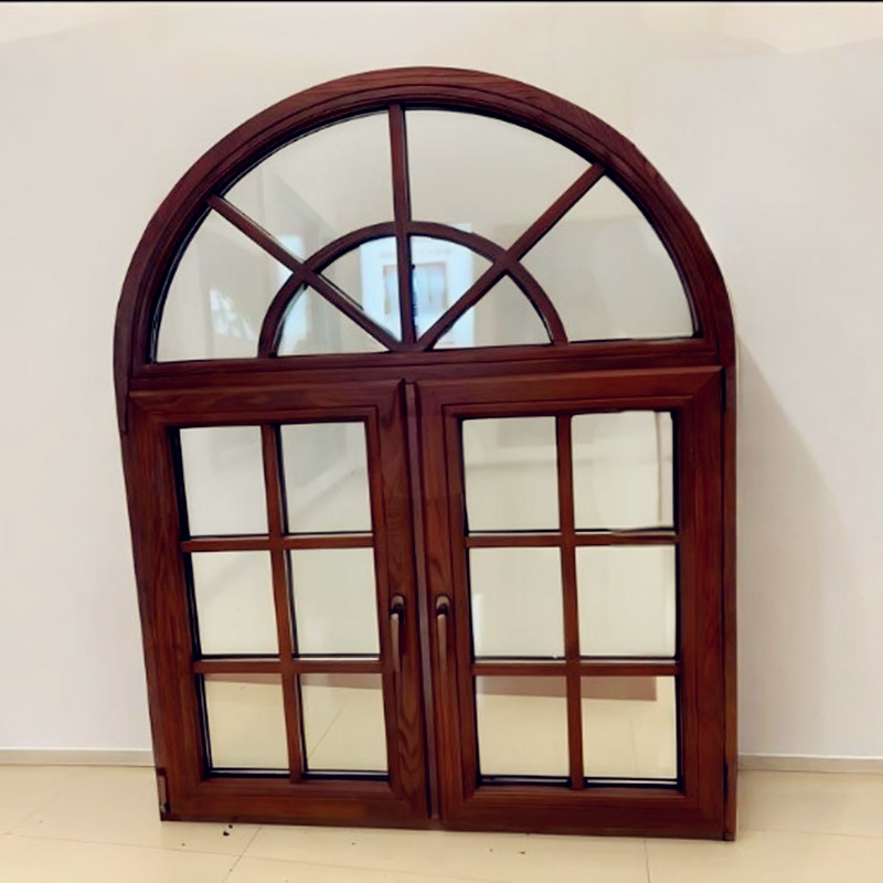 Stylish Grills Design Top Arch Aluminum Solid Wood Window and Door