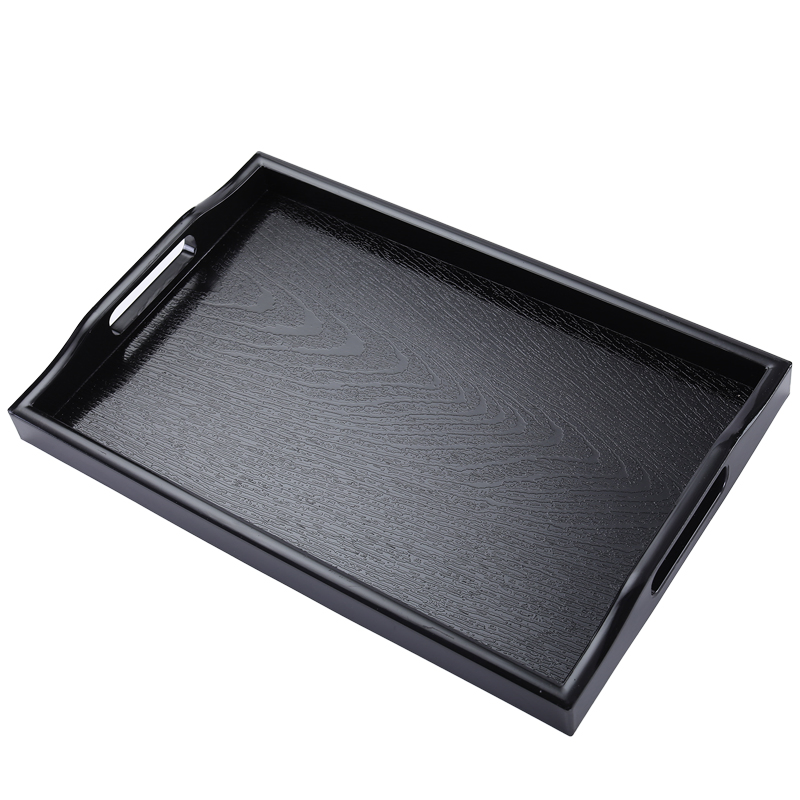 Japanese Izakaya Serving Trays with Handle Deep Wood Grain Pattern ABS Tray Hotel Restaurant Serving Tray