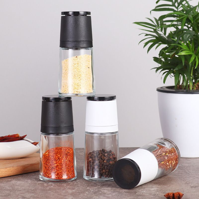 180ml Clear Glass Manual Grinding Seasoning Bottles Kitchen Herb & Spice Tools for Sea Salt Pepper Grinders Household Spice Jars