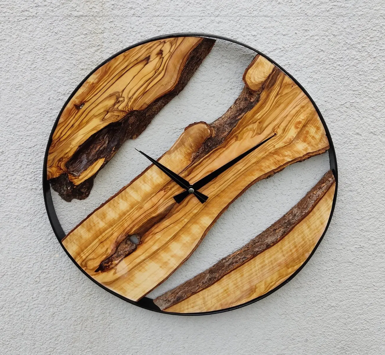 Made to Order Metal Olive Wood Wall Clock Big Wood and Metal Wall Clock Live Edge Rustic Clock Wooden Wall Art Unique Home Gift