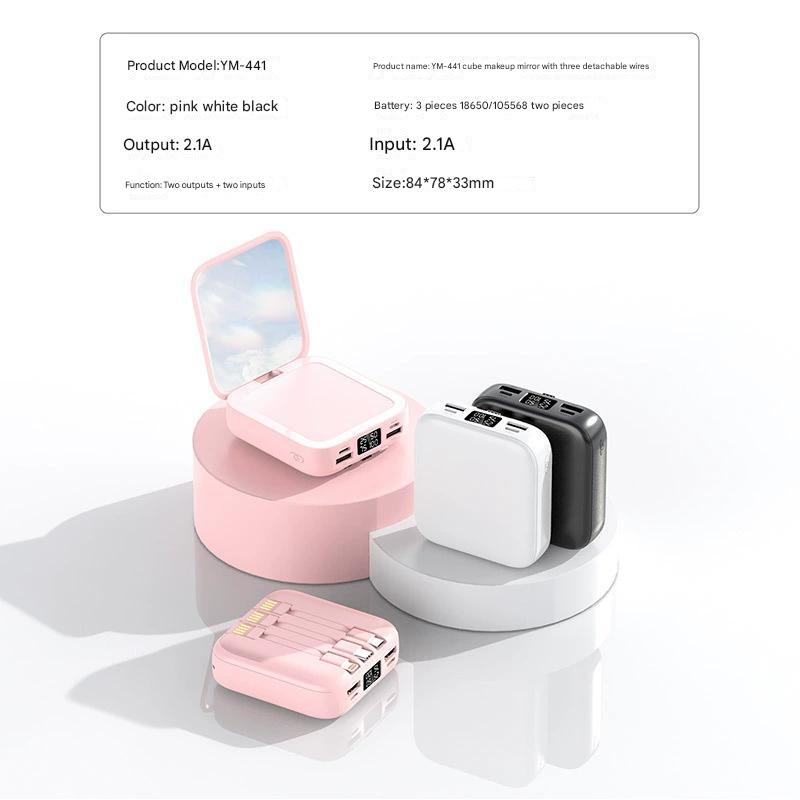 Power Pack, Miniature Design Makeup Mirror, Built-in Cable Custom Logo Gift Selection