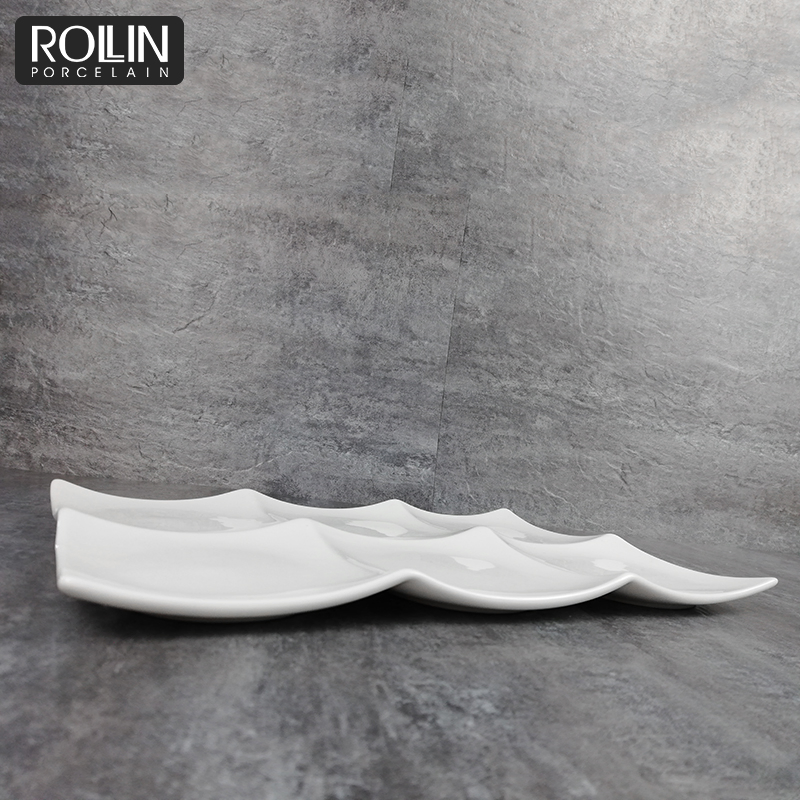 White Porcelain Rectangular Plates Divided Plate