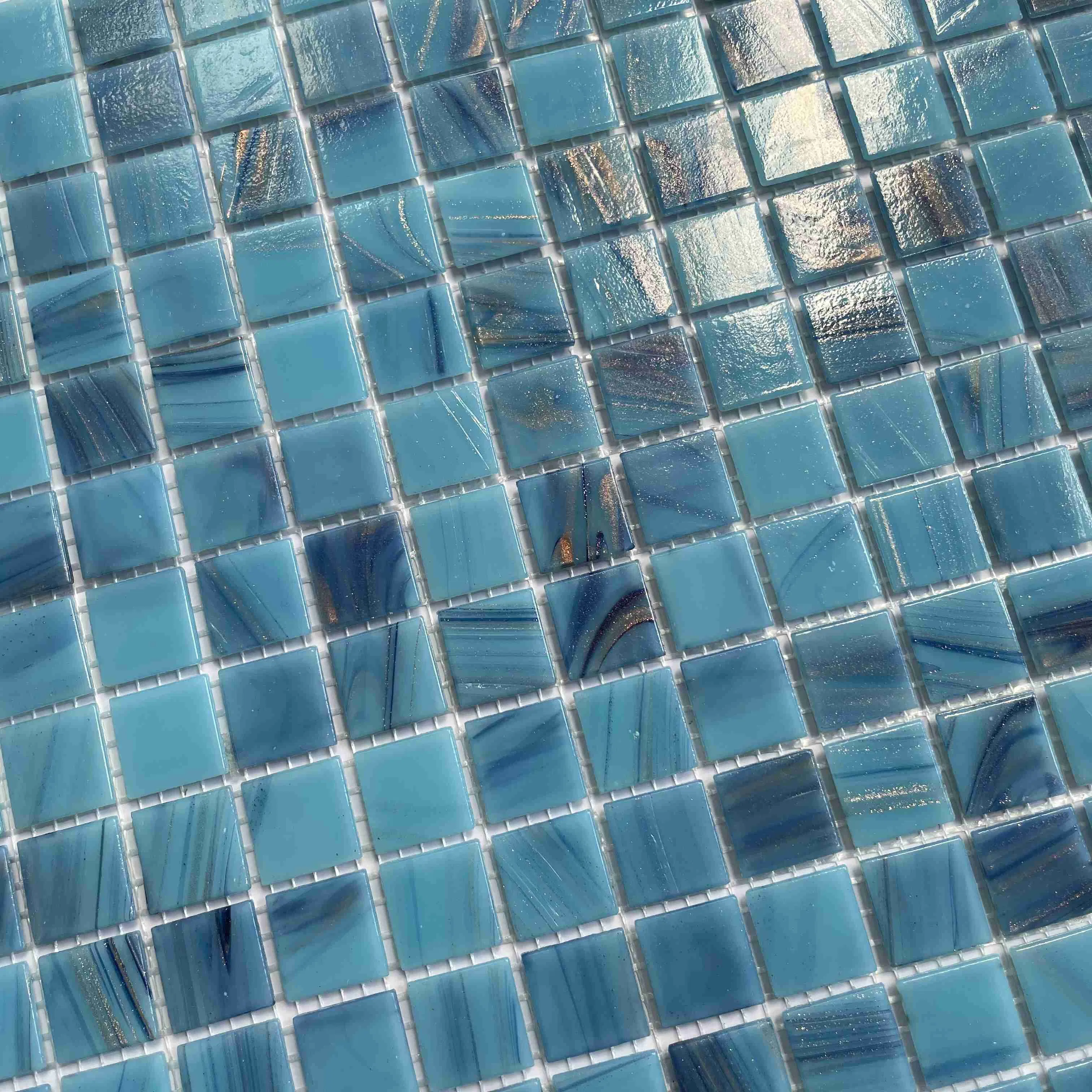 Голубая стеклянная мозаика для бассейна, 20x20 мм