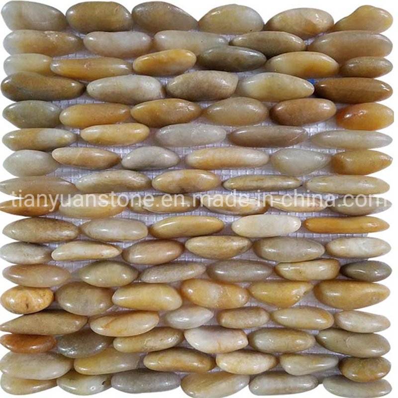 Flat Natural Stone Sliced Pebble Mosaic Tile