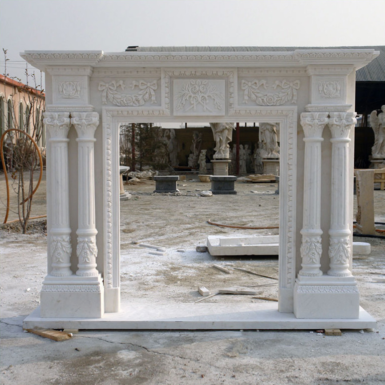 Natural Marble Fireplace Mantel, Fireplace Surrounds Mantel for Home Decoration