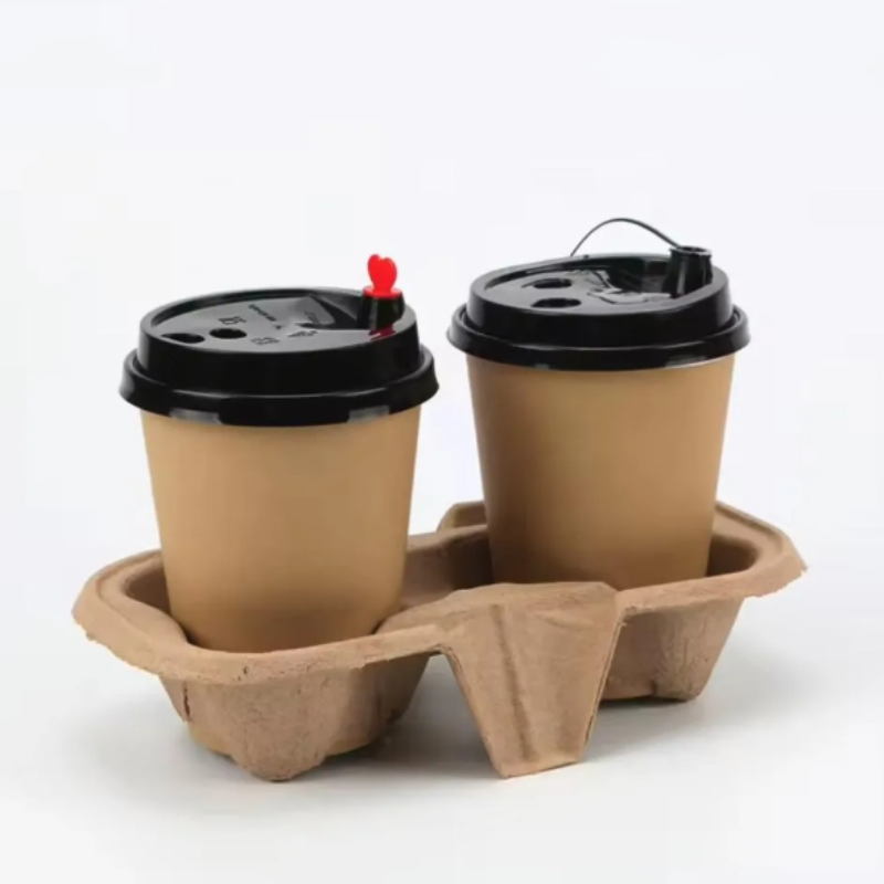 Biodegradable Disposable Pulp Mould Paper Coffee Cup Carrier Holder