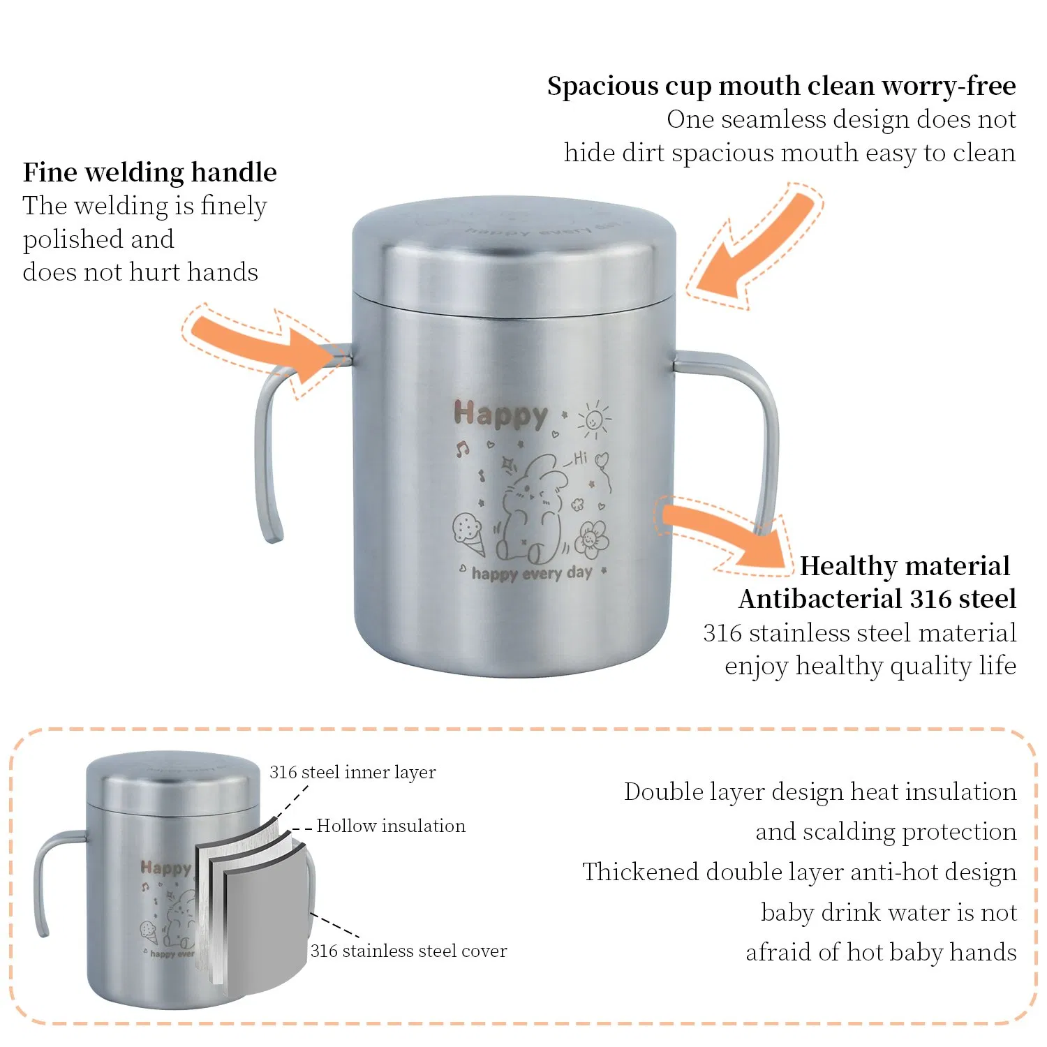 Double Handle Kids Cup Cover Easy Drinking Cup