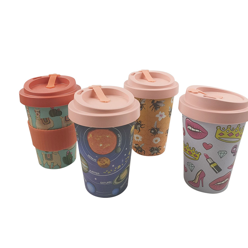 Ins Style Planet Universe Coffee Grounds Cup Cute Funny Biodegradable to-Go Cup Printed Bamboo Fiber Coffee Cups