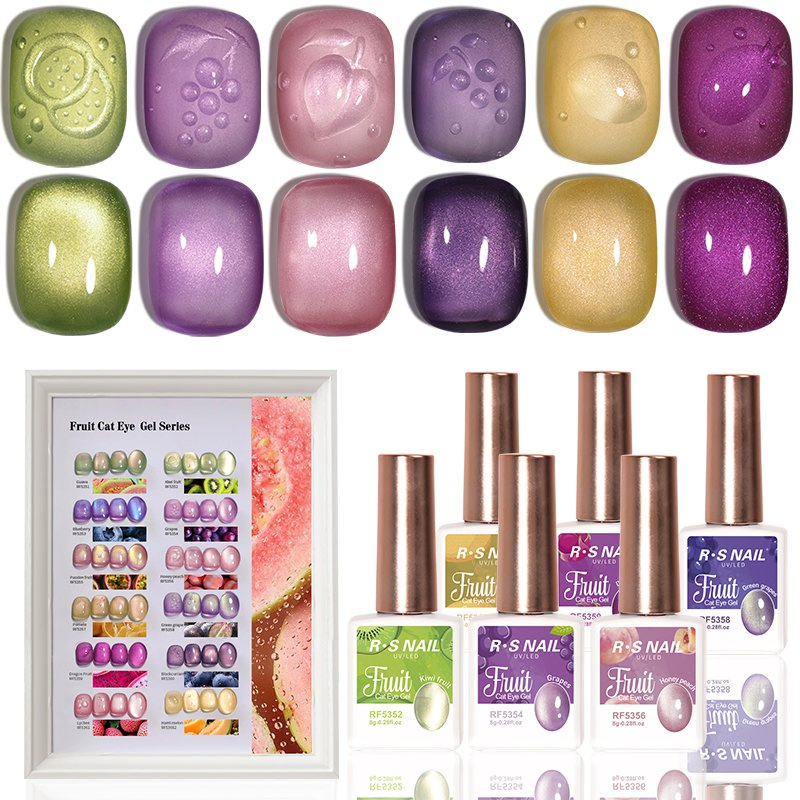 R S Nail Custom Logo Nail Gel Polish Vegan Semi Permanent Shiny Magnetic Fruit Cat Eye Gel Polish Set