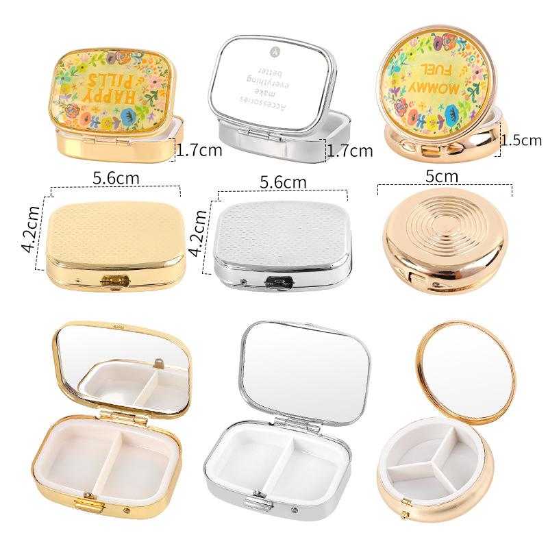 Stylish Portable Mini Round Pill Box with Mirror