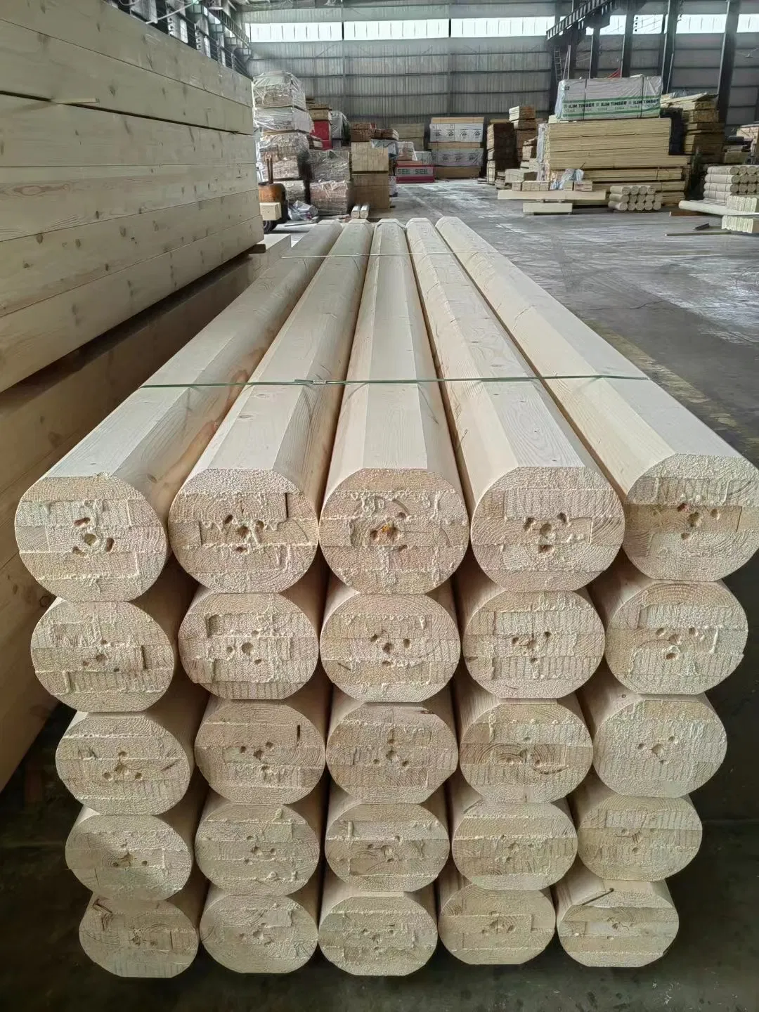 Column Wood Strip Ancient Building Log Column